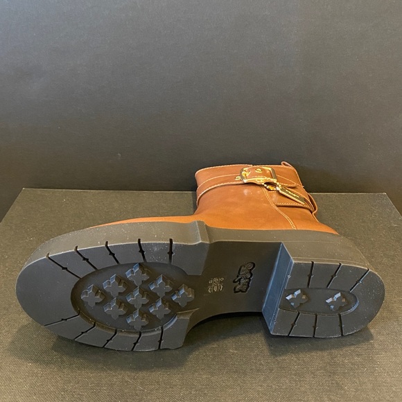 Coach Lacey Dark Saddle Leather Bootie Ankle Short Snow Boots Shoes Flats NEW - Picture 9 of 9